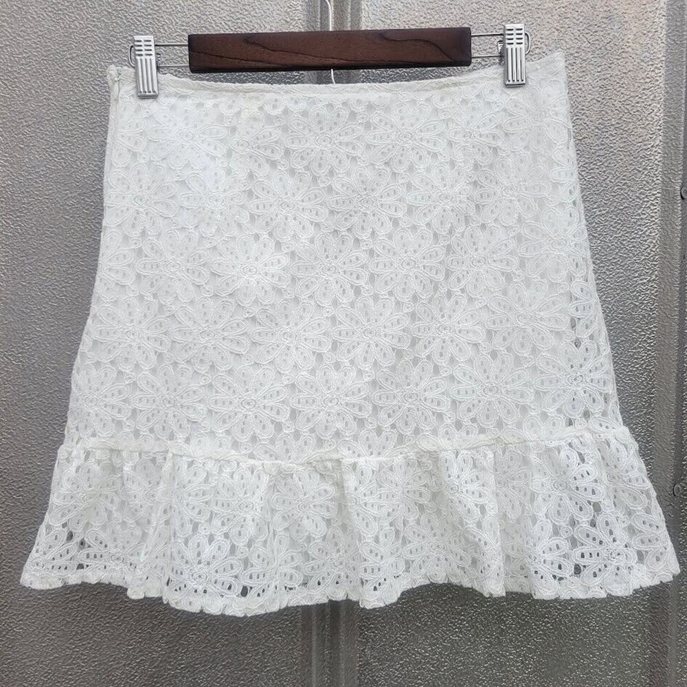 Shein Lined White Lace Mini Skirt Size 6
